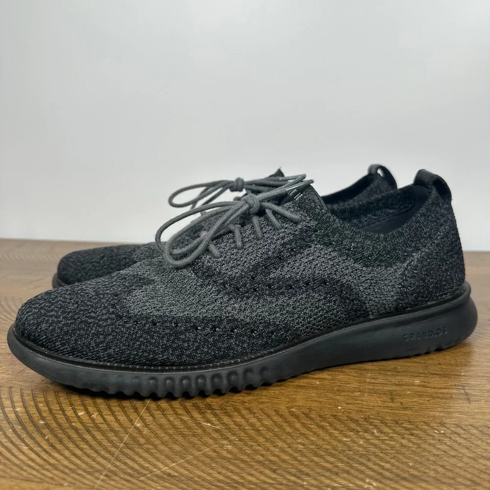 Cole Haan ZeroGrand Stitchlite Oxford Men 10 Black Knit Wingtip Casual Shoes
